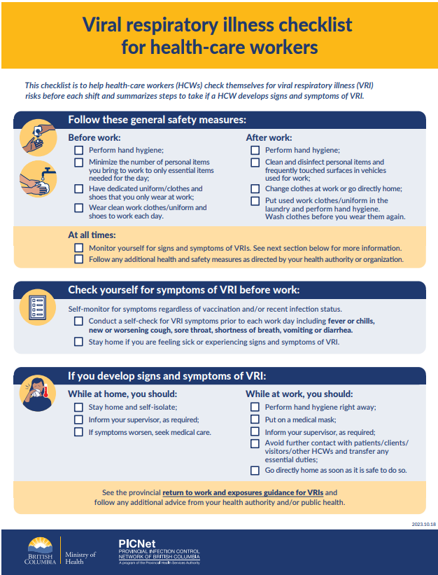 Viral respiratory illness checklist for health-care workers