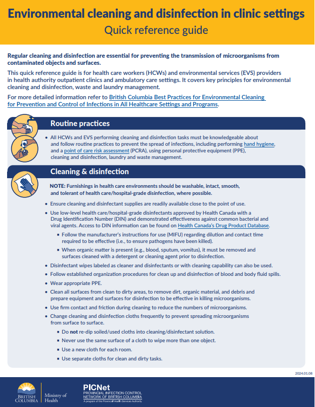 Environmental cleaning and disinfection in clinic settings quick reference guide