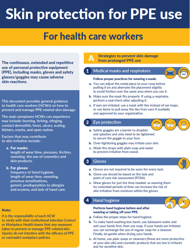 Skin protection for PPE use for health care workers